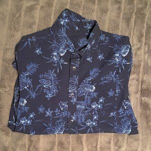Pro Tour Dark Blue Flowers Button Up Shirt